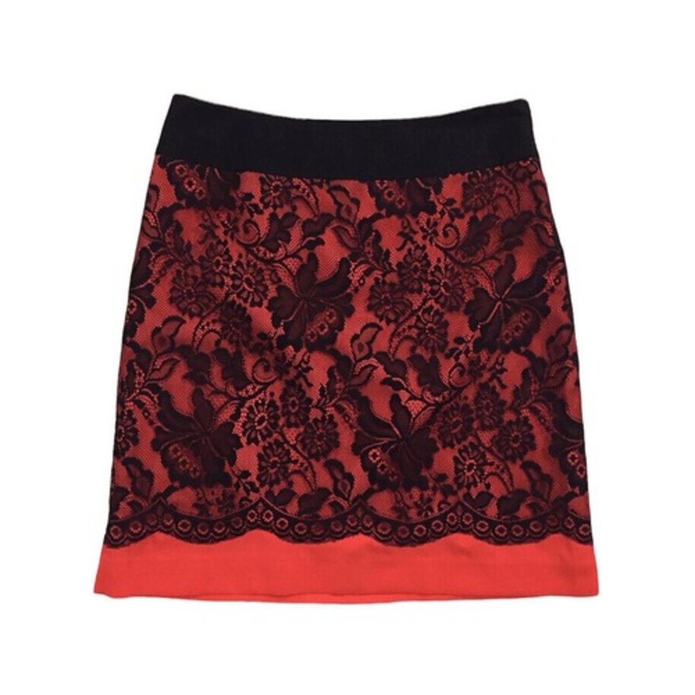 The Limited Orange Black Lace‎ Overlay Straight Skirt Size 2